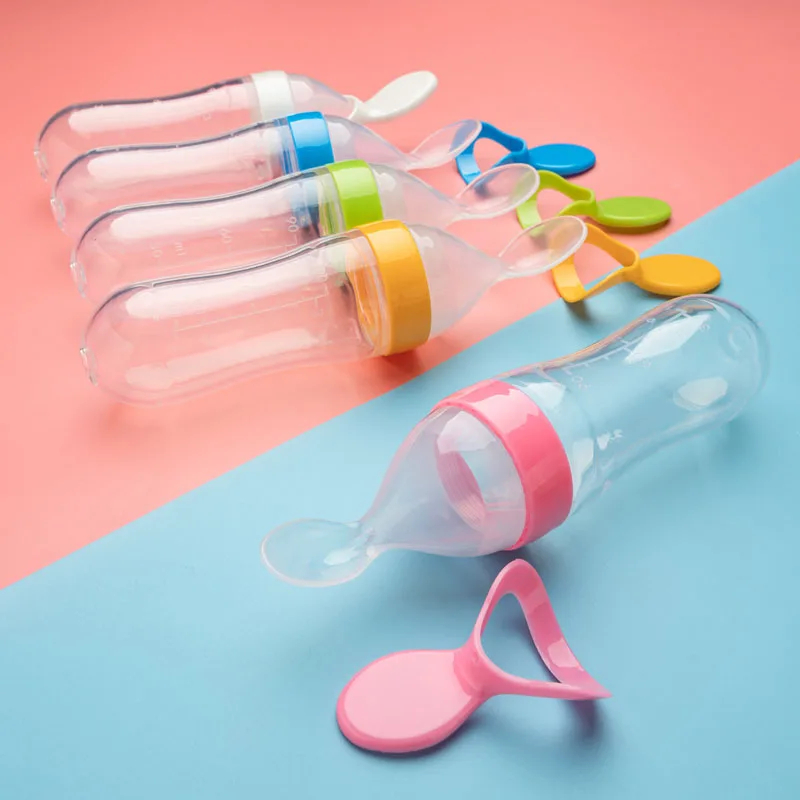 Squeezing Feeding Bottle Silicone Newborn Baby Training Rice Cereal Food Spoon